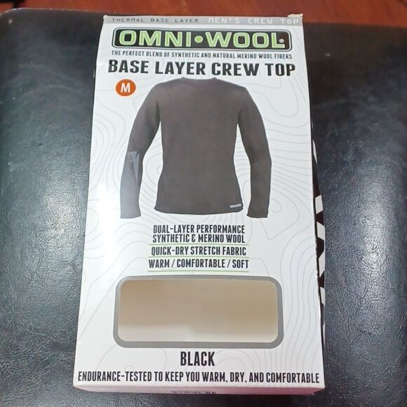 Omni Wool Mens Black Crew Top M NWT - Picture 2 of 8